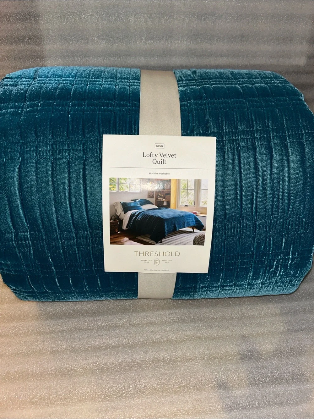Threshold King  Lofty Velvet Quilt - Dark Teal Blue
